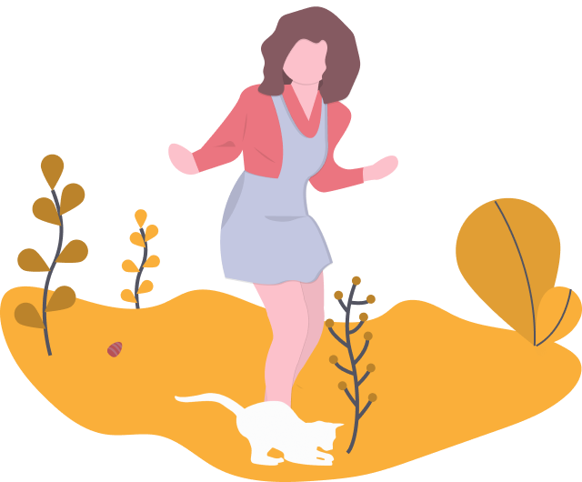 Illustration showing a person looking at a cat hunting for something in a desert.